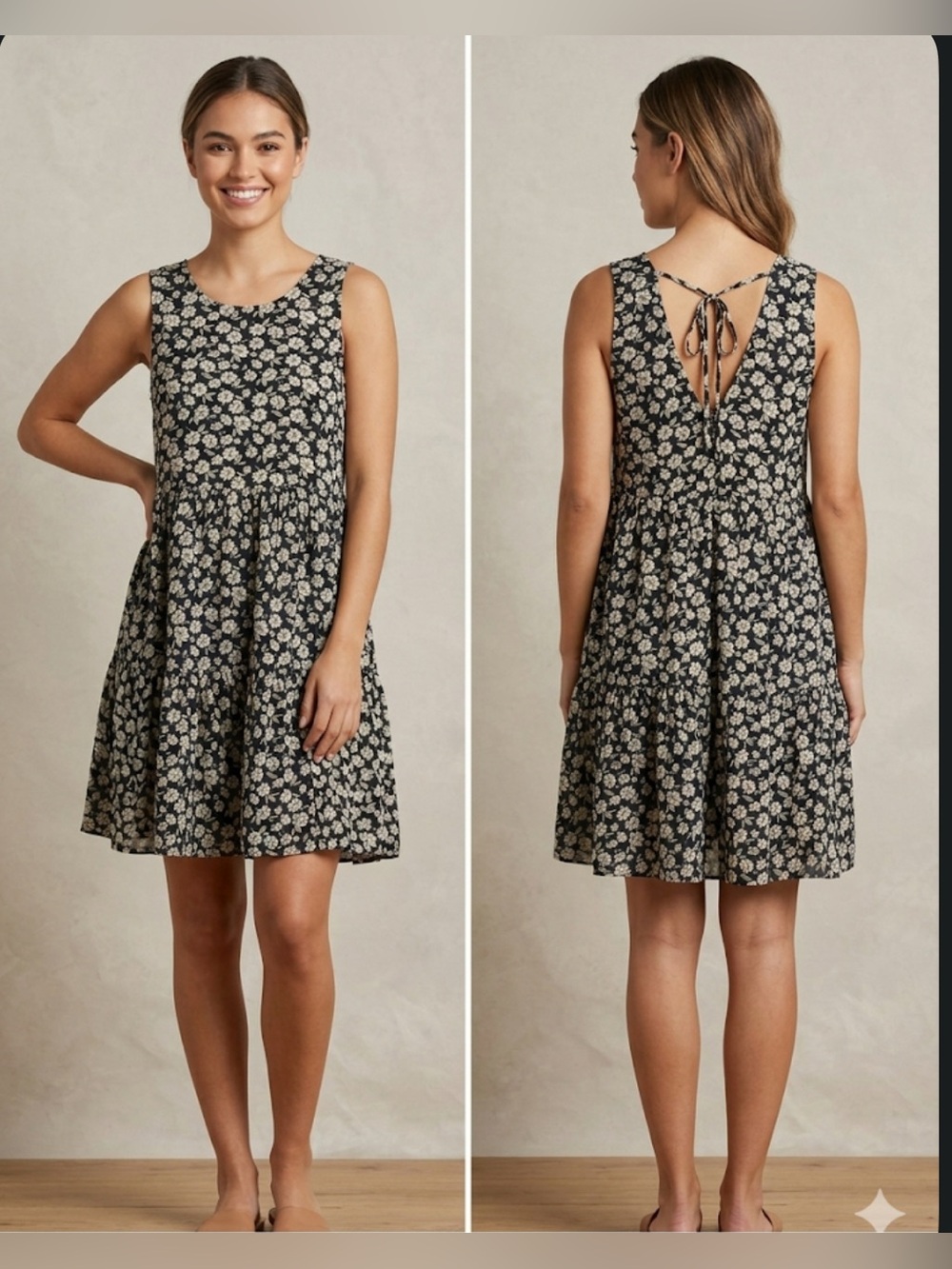 American Eagle Outfitters Black Floral Tie-Back Mini Dress. Size: S